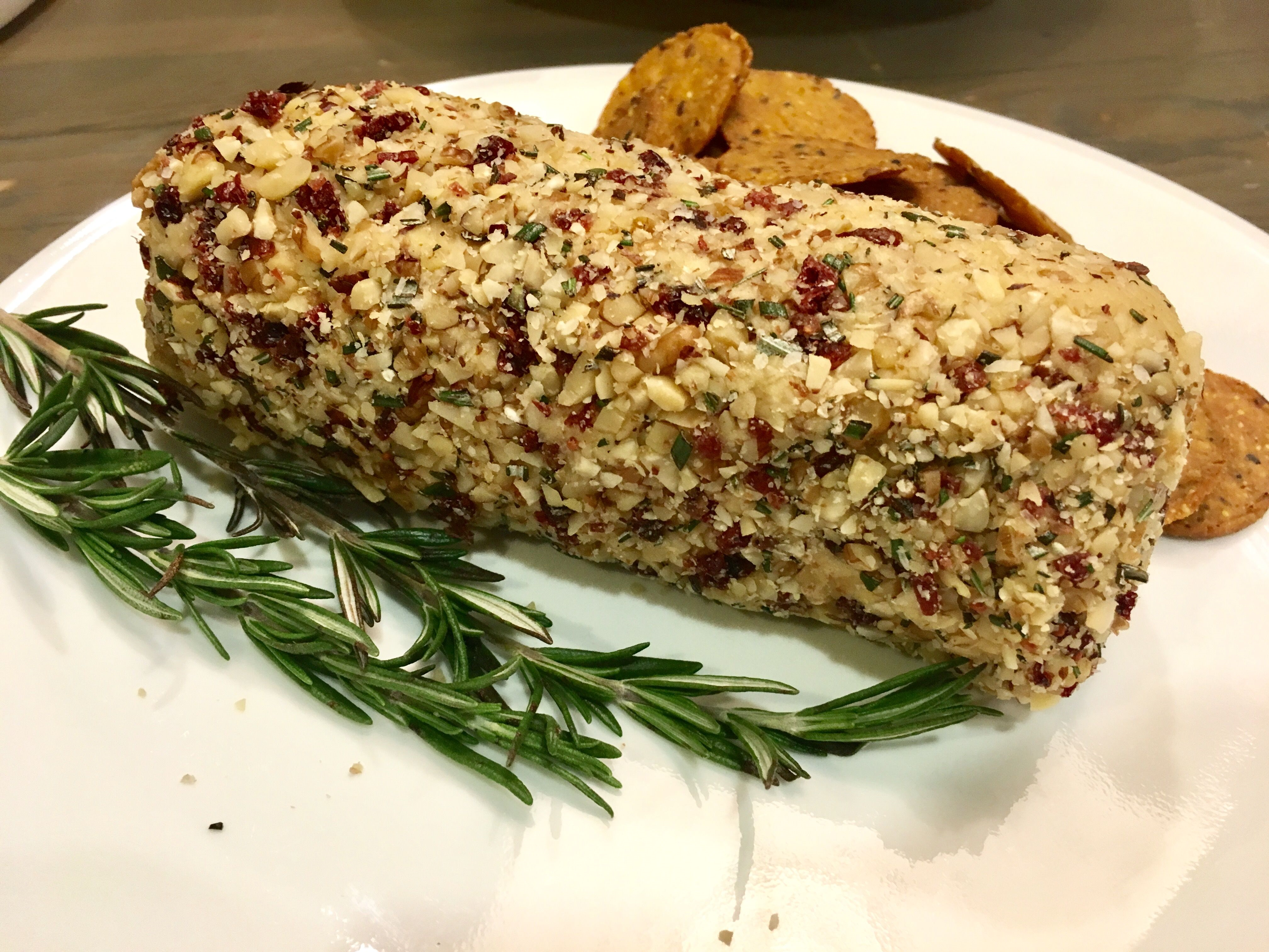 Vegan Cashew Cheese Rolled in Cranberries and Nuts