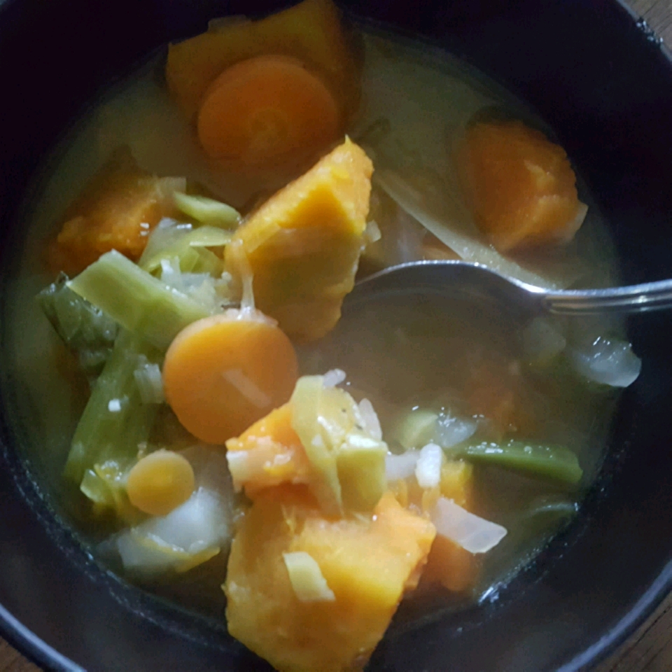 Vegan Japanese Winter Squash and Leek Soup