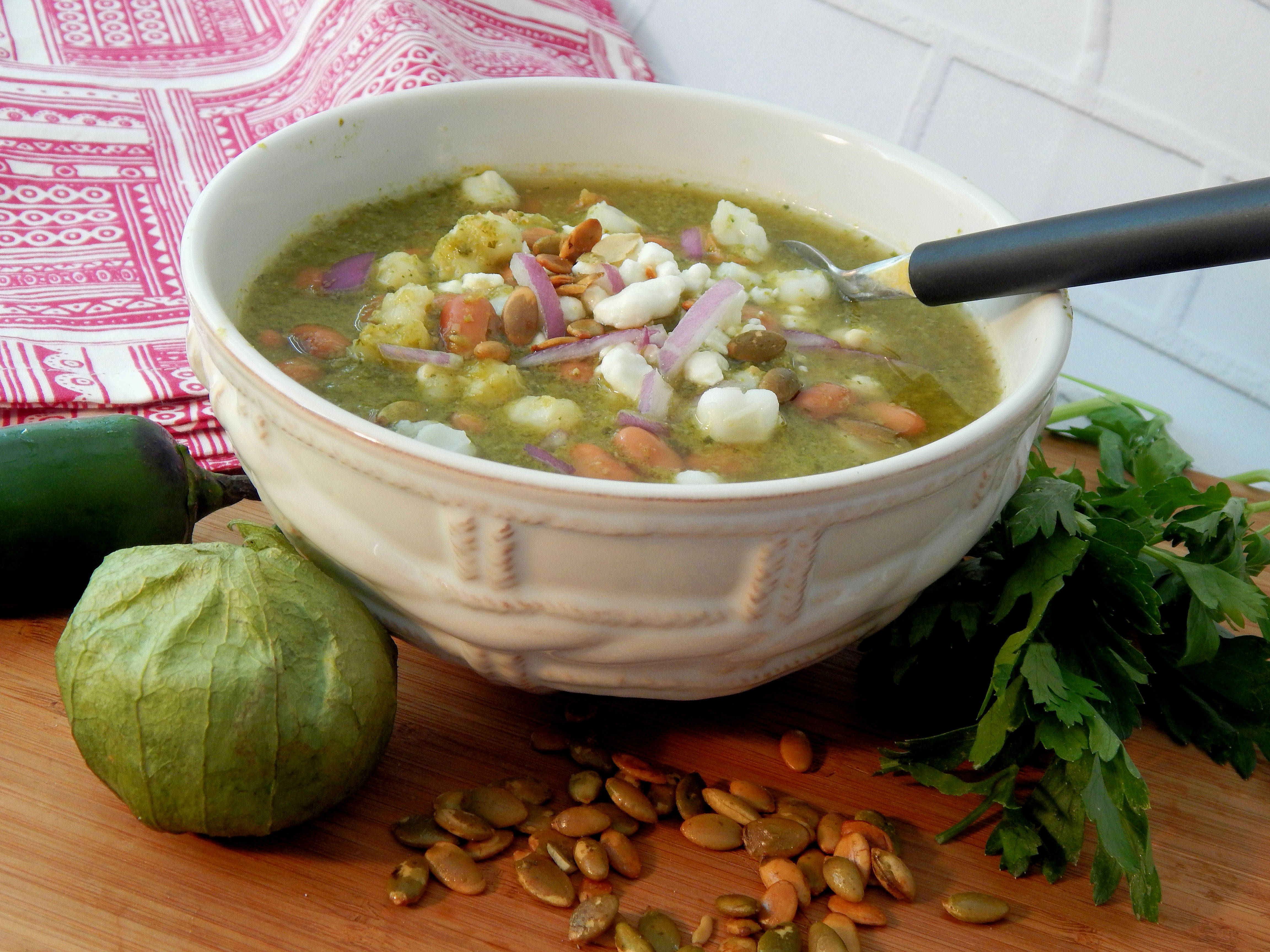 Vegetarian Pozole Verde (Hominy Soup)