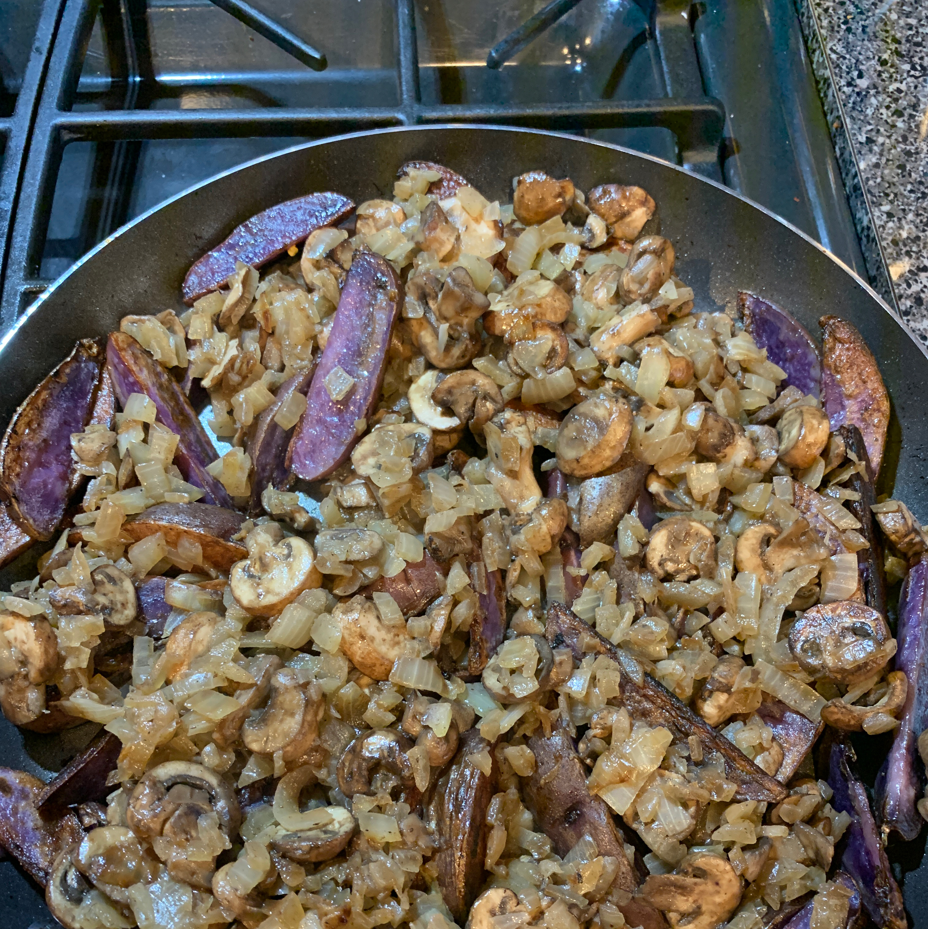 Vegetarian Purple Potatoes with Onions and Mushrooms