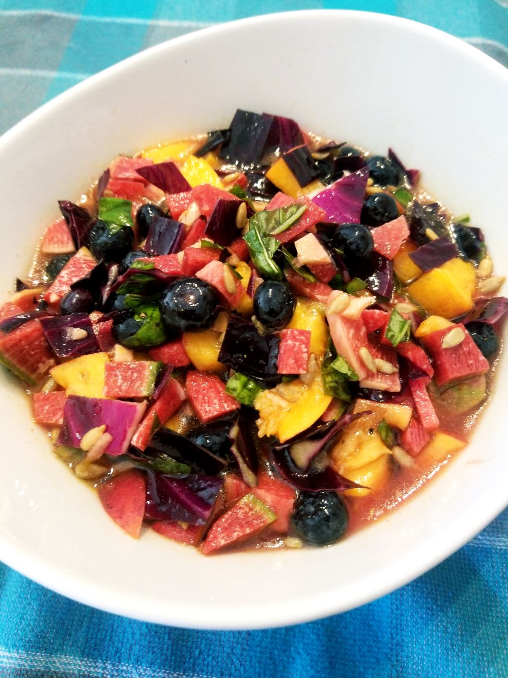 Watermelon Radish Salad with Peach and Blueberry