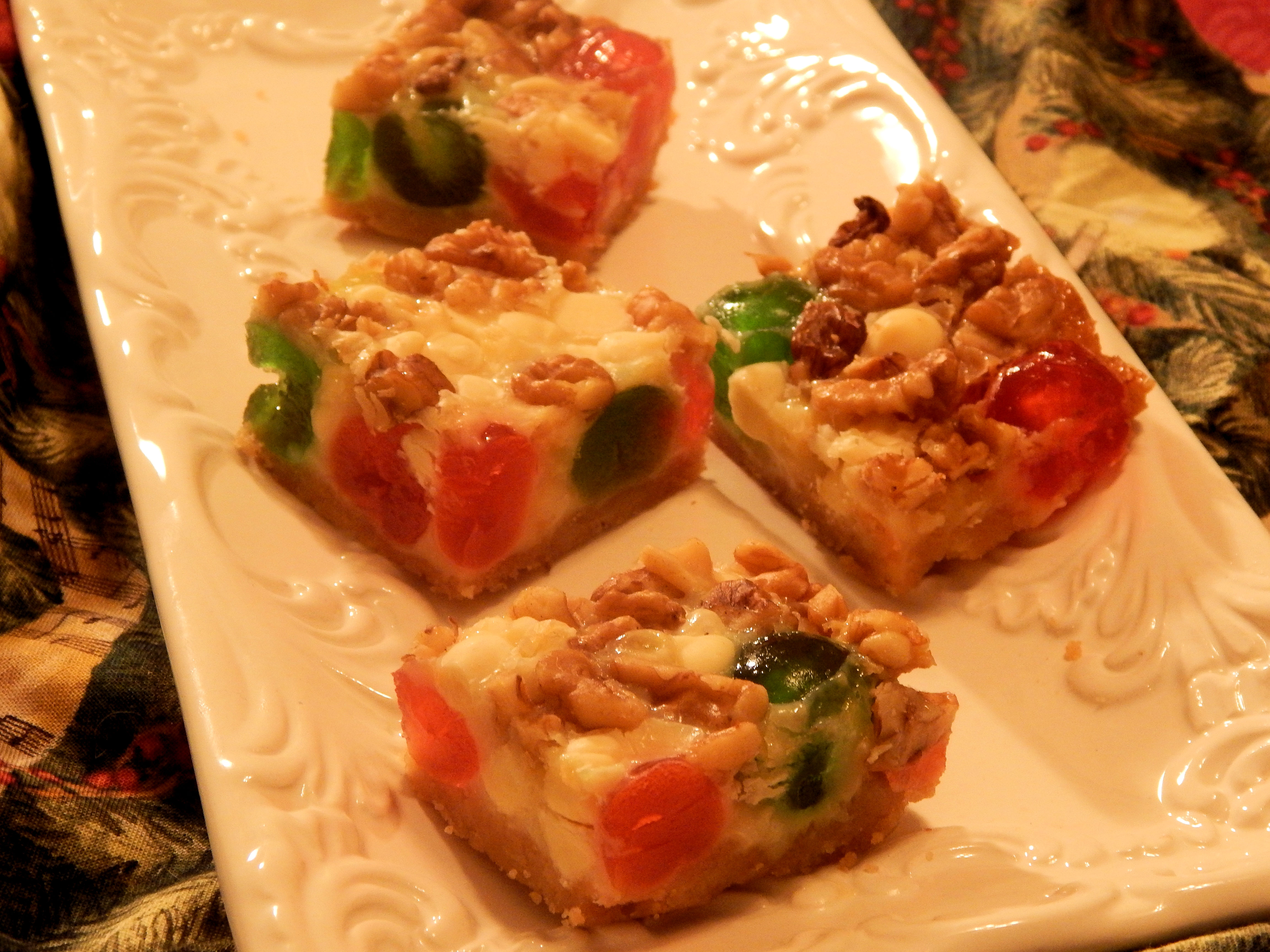 White Chocolate and Candied Fruit Magic Cookie Bars