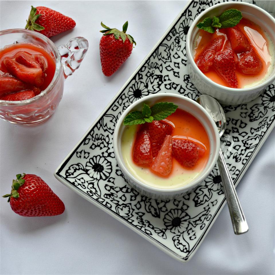 White Chocolate Panna Cotta with Stewed Strawberries